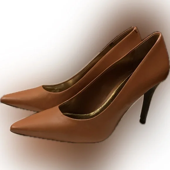 Ralph Lauren Alani Tan Leather Pump Stiletto Heels Pointed Toe - Picture 1 of 16